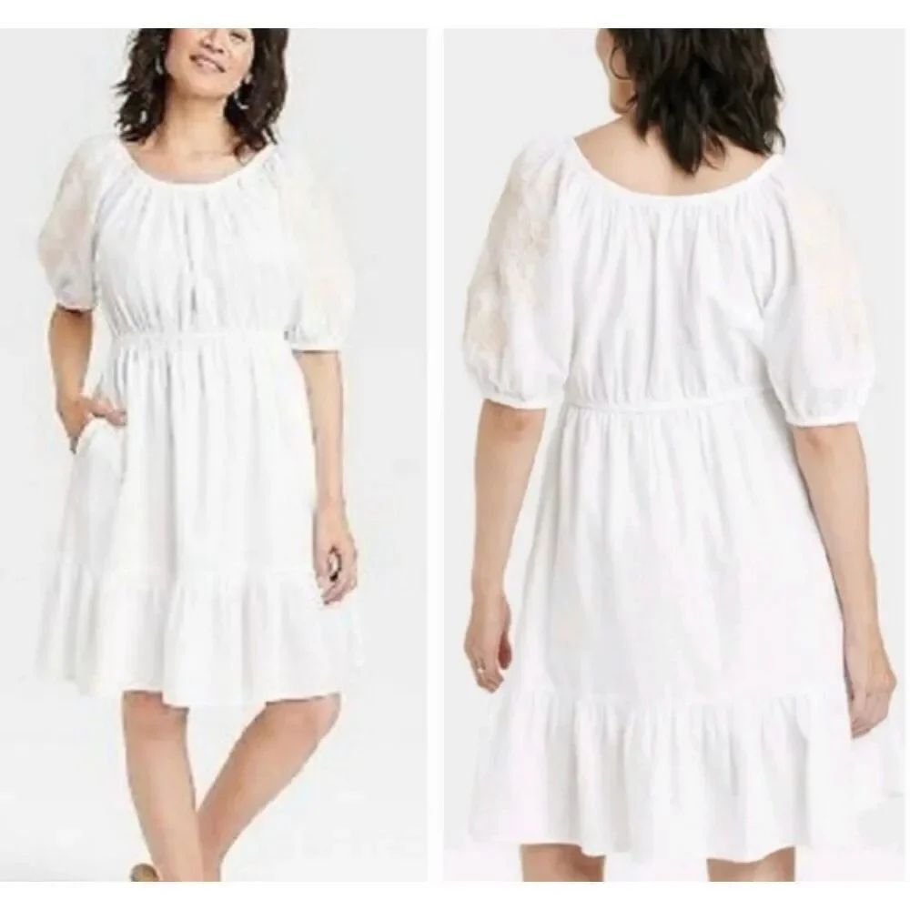 Knox Rose white embroidered puff sleeve dress size xsmall